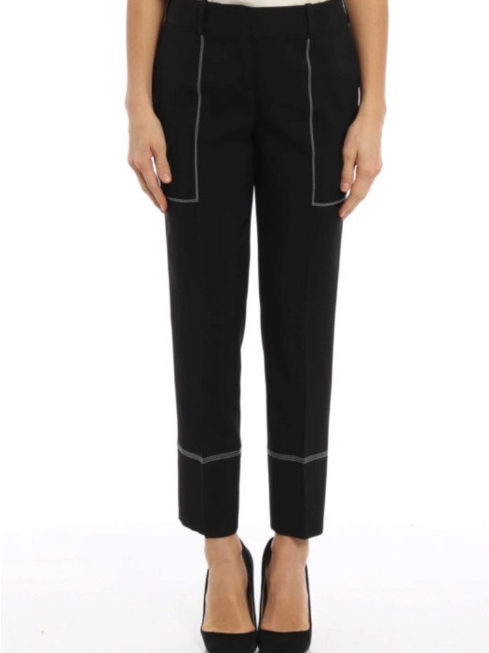 Ermanno Scervino Tailored Black Crop Pants with Contrast Stitching
